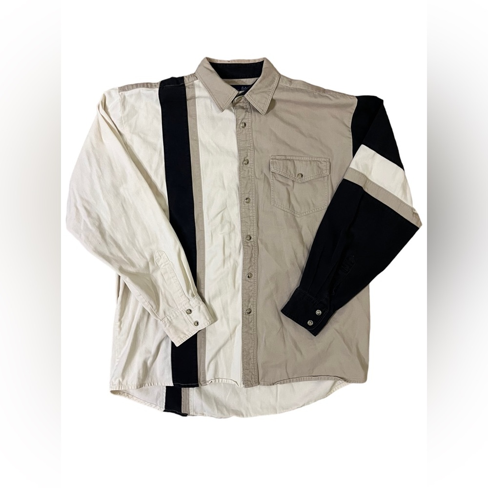 Western Wrangler Pearl Snap Men’s Large Cream Tan Long Sleeve Shirt